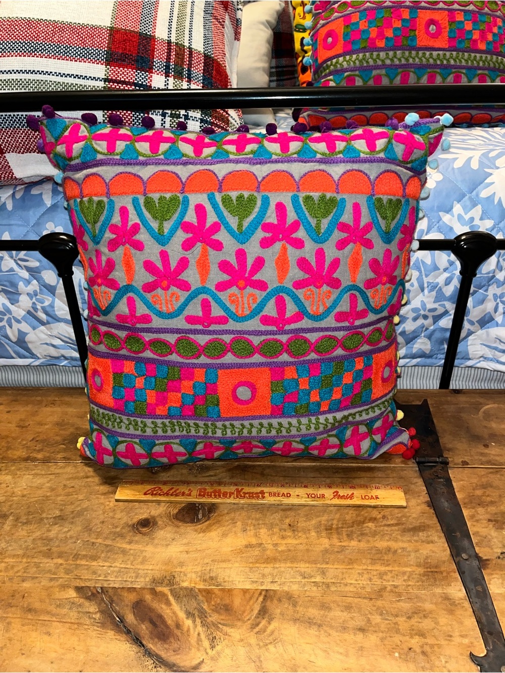 Vibrant Multicolor Embroidered Decorative Pillow - Brand